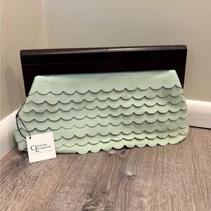 Scalloped Leather Clutch with Wood Handle NWT